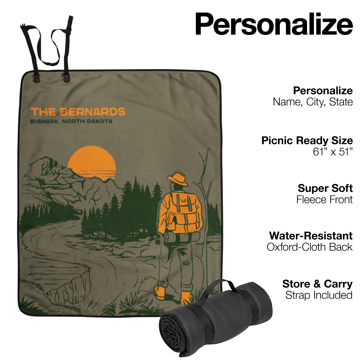 Camp Sunset Personalized Picnic Blanket by Truhaus Crafted